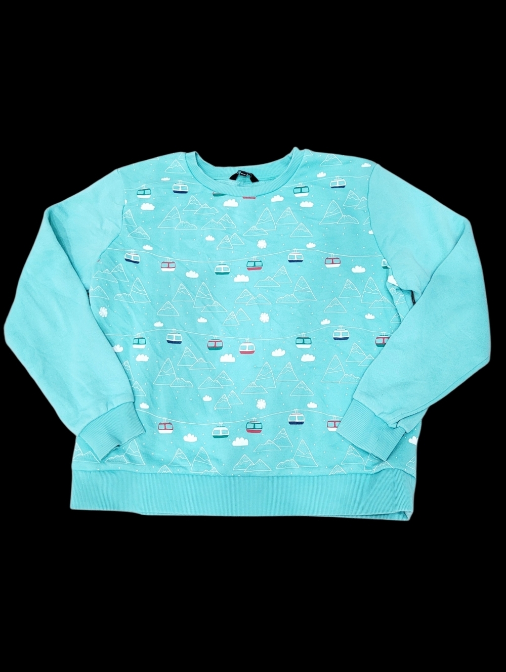 2/$20 George Turquoise Blue Cable Cars Pattern Sweatshirt Size: M